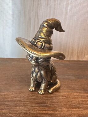 Mini Brass Cat Witch Collectible Figurine